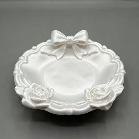 Plateau à bijoux créatif imprimé en 3D avec nœud à volants, vide-poche décoratif original, rangement pour bagues, boucles d’oreilles et petits accessoires, déco de table (1/5)