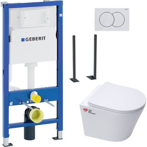 Pack Autoportant bati Geberit + WC Swiss Aqua Technologies sans bride + Abattant softclose + Plaque (InfinitioGebATP-1) (1/5)
