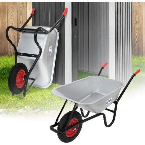 ECD Germany Carretilla de Obra y Jardín Carrillo de Mano con Cubeta de Acero Galvanizado 100 L Plateado con Capacidad de Carga 250 kg, Asas Largas, Ruedas Neumáticas y Llanta Metálica (1/5)