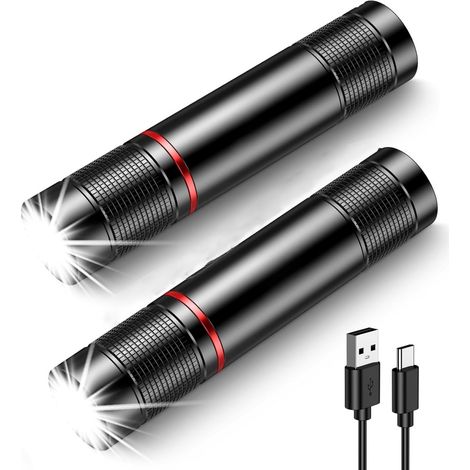 Linternas LED dobles, recargables por USB-C, zoom ajustable, 3 modos, resistentes al agua, de aleación de aluminio, ideales para acampar, hacer senderismo y emergencias. (1/5)