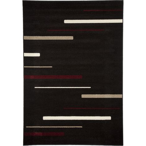 CASA CHOCO LIGNES - Tapis toucher laineux motifs lignes chocolat 160x230 (1/3)