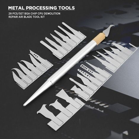 Kit d'outils de maintenance mobile Thin Air Blade pour le démontage et la réparation de puces BGA et de processeurs : 27 lames et 1 poignée. (1/5)