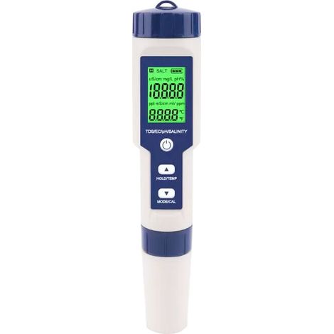 Testeur De Sel De Piscine, Testeur De Sel D'Eau De Mer Numérique 5 En 1, Kit De Test Étanche Ip67 (1/5)