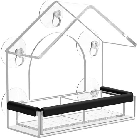 Comedero para pájaros transparente con 5 ventosas ultrafuertes, comedero acrílico resistente y duradero para observar aves silvestres al aire libre, se puede utilizar como pajarera, refugio para pájar (1/4)