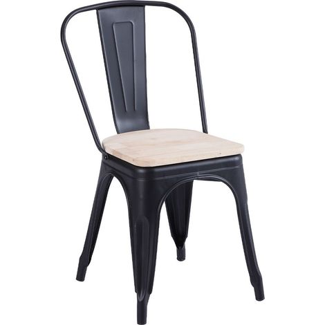 Home Heavenly® - Pack de 4 sillas Comedor TOLIX, sillas metálicas apilables Modelo Vintage Industrial, acabado brillante. Color: Negro, Asiento Roble Nordish (1/5)