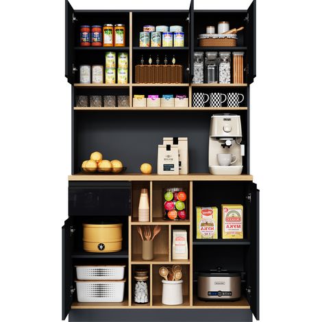 Armoire de cuisine moderne buffet gris et noir avec étagères réglables, dimensions 105x45x185cm (1/5)