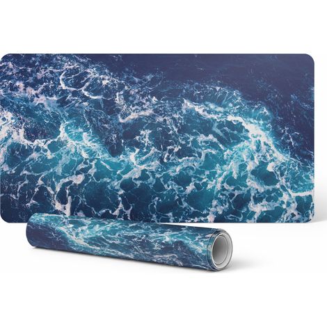 Alfombrilla de escritorio antideslizante y duradera con dise帽o de olas marinas en movimiento, 90x45 cm.