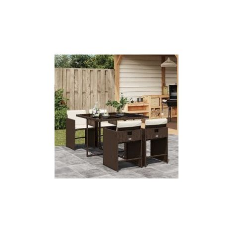 Ensemble à manger de jardin 5 pcs et coussins marron poly rotin (1/5)