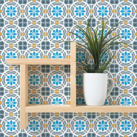 Sticker Mural Carrelage adhésif Cuisine Salle de Bain - 9 STICKERS CARRELAGES AZULEJOS CAYETANO - 9stickers15x15cm (1/5)
