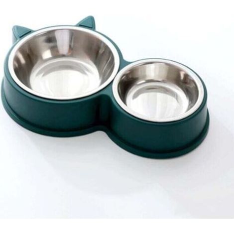 Gamelle pour Chat, Gamelles Doubles, Gamelle Chat en Acier Inoxydable Ensemble, Mangeoirs et Abreuvoirs pour Chat Chiots Hamsters Lapins Petits Animaux（Vert）