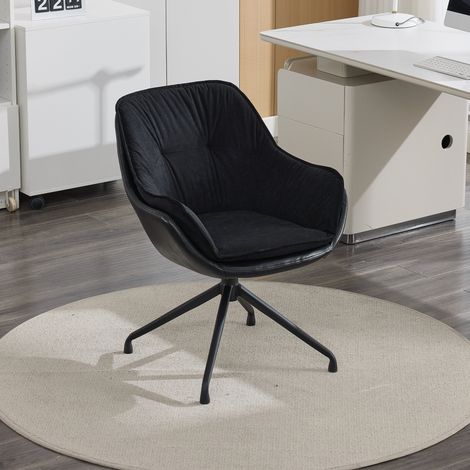 CAIziFauteuil de bureau pour la maison, fauteuil à accoudoirs en similicuir, chaise de maquillage à assise basse – idéal pour le salon et la chambre