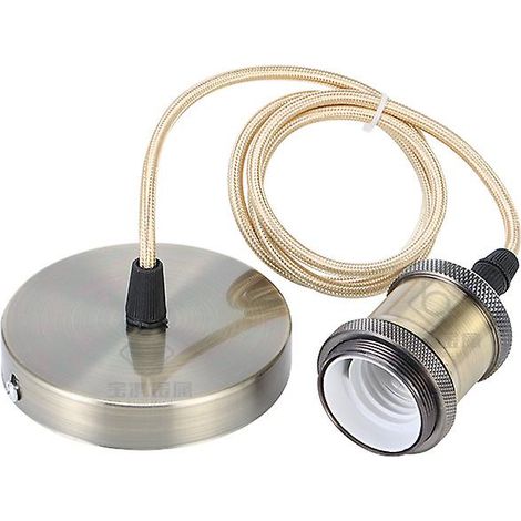 Suspension en laiton antique avec câble rond tressé de 1 m et douille E27 - Style industriel moderne vintage (1/5)