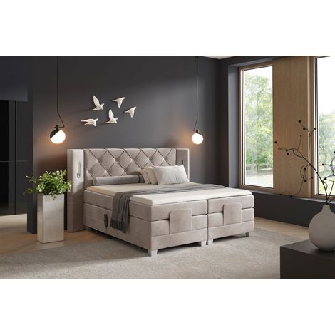 Boxspringbett Elektrisch Bett STEVE 160x200cm in Stoff Fresh Beige (1/5)
