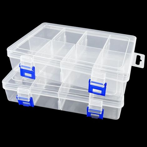 2 Grande boîtes de rangement 8 compartiments réglables, Boîte de Rangement Compartimentée Transparente pour Perles en Plastique, Idéale pour Bijoux et Organisateur de Bead (1/5)