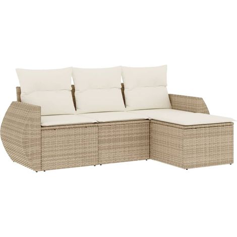 Salon de jardin avec coussins 4 pcs beige résine tressée (1/5)