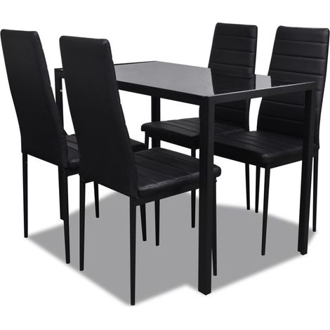 Table laqué noir et 4 chaises simili noir Kuira (1/5)
