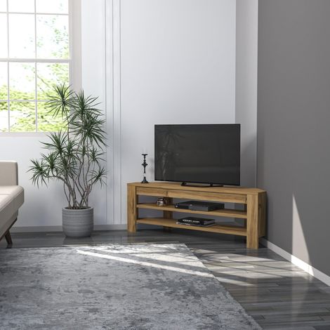 Support TV en chêne - 120 cm de Large, 40 cm de Haut, 30 cm de Profondeur - Panneau en Particules 100% mélamine - Épaisseur : 18 mm - Montage Mural avec étagères Multiples (1/5)