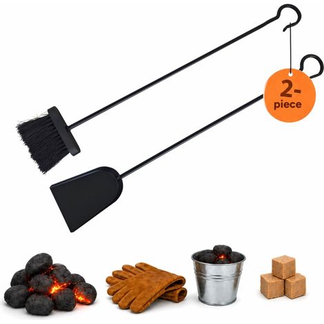 Relaxdays Fireplace Cleaning Set, 2-piece, Ash Shovel & Brush, Fire Care, Hanging, Stove Accessories, Iron, Black (1/5)