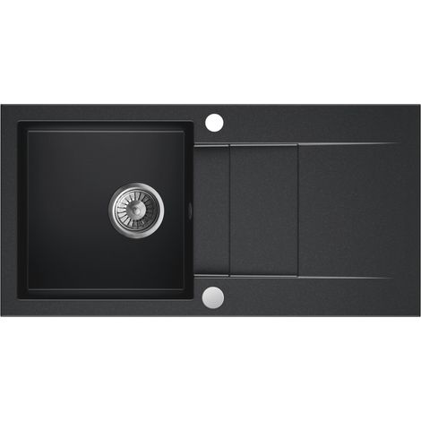 Granitspüle - Spülbecken - Küchenspüle - 86 x 43,5 cm - Black Metallic - Einbauspüle - Kratzfest, Elegant, Platzsparend, mit Siphon, Cascada 40 (1/5)