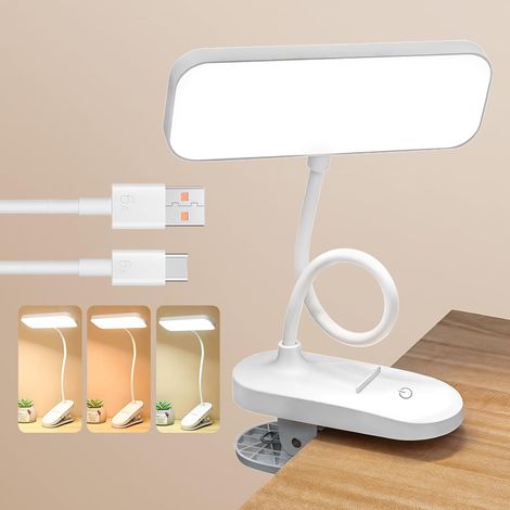 Lampe de Lecture LED Pince USB 360° Flexible Protection des Yeux 3 Couleurs & Intensité Variable Mini Veilleuse (1/4)