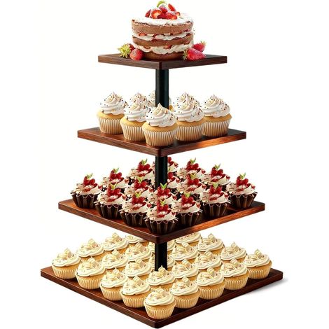 Présentoir à Gâteaux en Bois à 4 Étages Support Cupcake Rustique (1/5)