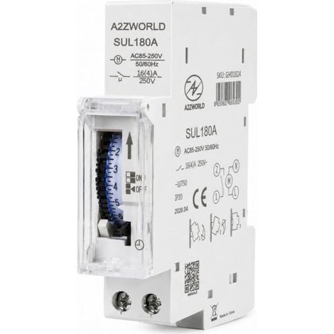 Orologio Interruttore Orario Giornaliero Meccanico su Guida DIN, Timer Switch 24 Ore, Riserva di Carica 100 Ore, 16A, 85-250V AC, 96 Pin, Programmazione Minima 15 Minuti