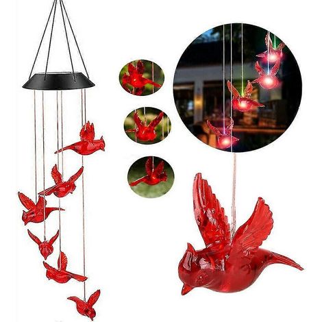 Carillon solaire lumineux à LED en forme d'oiseaux, lampe suspendue à couleurs changeantes pour la décoration de jardin et d'intérieur (1/5)