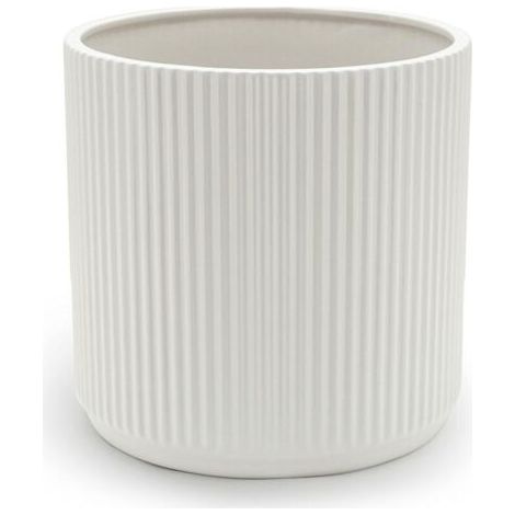 Pot de fleurs en céramique blanche à rayures verticales – Idéal pour les plantes d'intérieur, la décoration du salon, du bureau ou d'un jardin suspendu, convient à diverses plantes vertes, diamètre 9, (1/4)