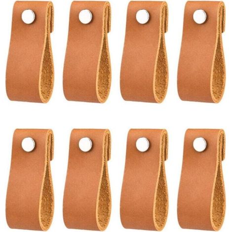poignées en cuir pour meubles 6 2 cm poignées en cuir vintage faites à la main pour meubles de cuisine - salle de bain - armoires(café,8Pcs) (1/4)