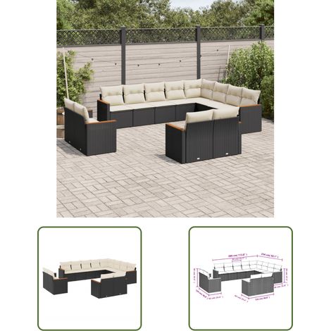 The Living Store 12-tlg. Garten-Sofagarnitur mit Kissen Schwarz Poly Rattan - Gartenmöbel - Rattan Möbel - Outdoor Sofa - Lounge Set - Esszimmergarnitur (1/3)