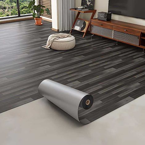 2 rouleaux de 40 x 300 cm de dalles de sol autocollantes en PVC texturé épais, imitation bois rétro, pour l&aposintérieur (1/5)
