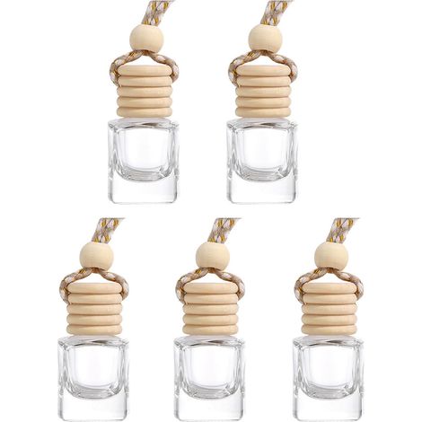Diffuseur Suspendu de Voiture 5 PCS Diffuseur de Parfum Voiture Suspendu Réutilisable Flacon en Verre Transparent 5ml Désodorisant Auto Rechargeable pour Huiles Essentielles (1/5)