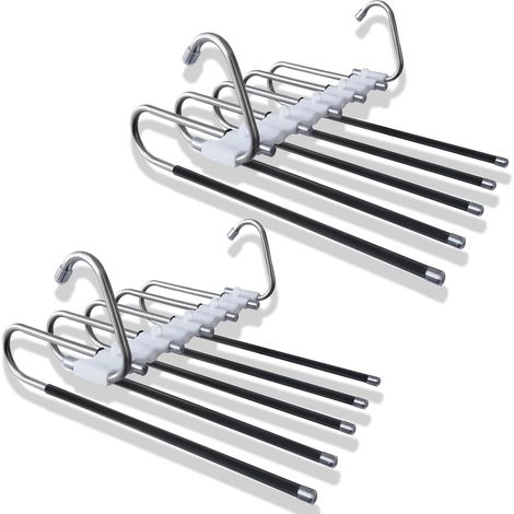 Hosenbügel 2er-Set, 5-in-1-Kleiderbügel, platzsparende Kleiderbügel, faltbare und multifunktionale Kleiderbügel, Kleiderbügel für Hosen, Schals, Jeans, Kleidung und Handtücher.