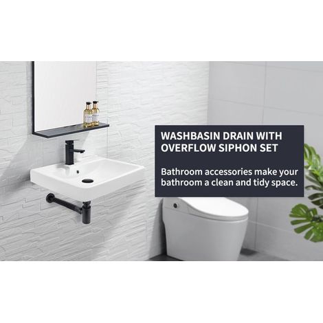 Siphon de lavabo – Noir mat – Acier inoxydable et laiton, bonde pop-up – Convient lavabo Ø 44-46 mm (1/5)