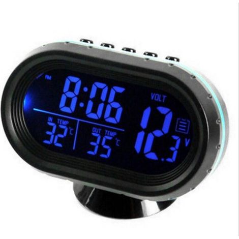 Termómetro digital para coche, reloj de 12 V CC, LED luminoso, medidor de temperatura dual, voltímetro, comprobador de voltaje, azul, de DEBUNS (1/5)