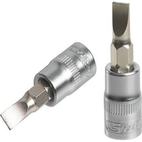 Douille tournevis Fente 1/4'', L.37 mm - 5,5 mm - Chrome Vanadium - Finition chromée satinée