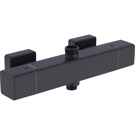 Thermostatic Shower Mixer 2 Outlets, Matt Black Square Wall Mounted (1/5)