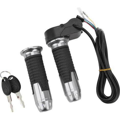 Poignée d'accélérateur universelle 12V‑99V pour trottinette électrique et vélo, paire de poignées de guidon avec clés, couleur grise (1/5)
