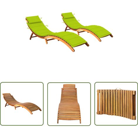 The Living Store Sonnenliegen 2 Stk. mit Auflagen Massivholz Akazie - Holzsunnenschirme - Gartenmöbel - Liegesessel - Gartenliegestuhl - Outdoor Möbel (1/5)