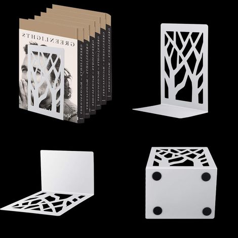 Paire de serre-livres métal blanc pour un rangement pratique dans le bureau, la maison et l'école