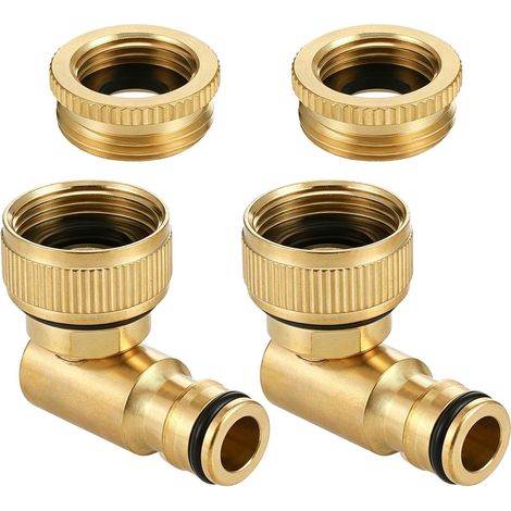 Set aus 2 Messing-Wasserhahnanschlüssen, 1/2" und 3/4", 90°-Winkel-Innengewinde, 360°-Drehgelenk-Schlauchanschluss, Außenanschluss für Schlauch, Wasserhahnadapter (1/5)