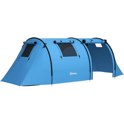 Tienda de campaña familiar impermeable y estable para 3-4 personas con dormitorio, sala de estar, columna de agua de 3000 mm, azul cielo