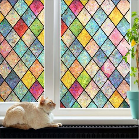 Film pour vitres colorées, film de confidentialité pour vitres, autocollant statique, autocollant arc-en-ciel, anti-UV et éblouissant 44,5 x 300 cm (SKU produit : 97017104  SKU Offre : mkh25.8.6-28) (1/4)