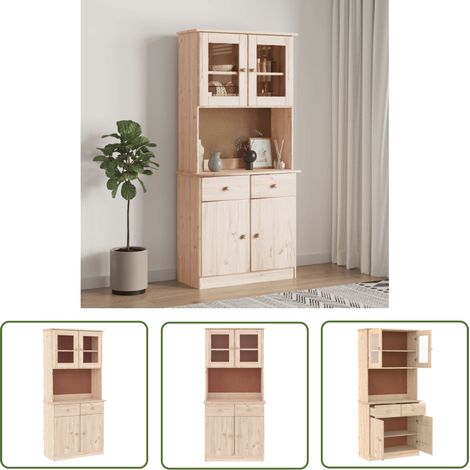 The Living Store Highboard ALTA 77x35x165 cm Massivholz Kiefer - Hochboard - Sideboard - Wohnraumgestaltung - Massiver Holzmöbel - Kiefernholz (1/5)