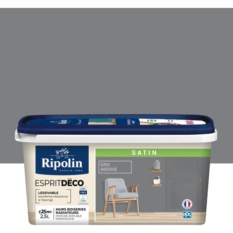Peinture Murale Toutes Pièces - Satin - 2,5L - Gris Ardoise - Ripolin (1/5)