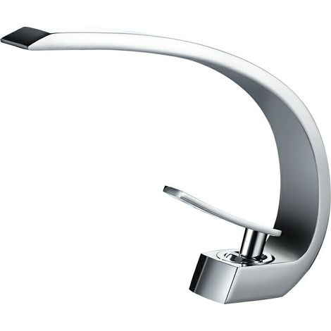 VURAHOME - Robinet Salle de Bain Mitigeur Lavabo à Monotrou de Col Robinetterie Vasque Mélangeur à Eau Chaude et Froide pour Baignoire et Lave-mains en Laiton Massif argent() (1/5)