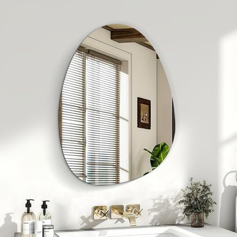 Miroir Mural Salle de Bain AsyméTrique sans Cadre 45x60cm - Miroir Organique Irregulier Mirroir Murales Design Miroirs Muraux pour Salle De Bain, Entree Maison, Salon, Chambre (1/5)
