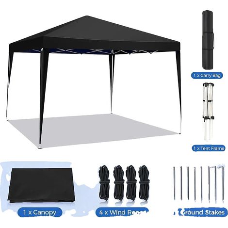 Abri de jardin, Hauteur réglable, Protection UV, Noir-3x3Mètre (1/2)