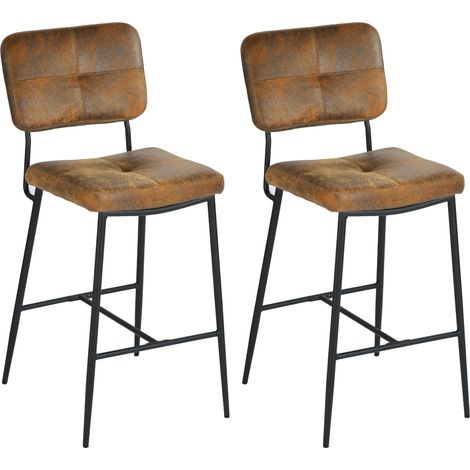 Lot de 2 Tabouret de Bar Vintage avec Dossier et Repose-Pieds, Siège Rembourrés de 69 cm de Haut, Chaises Hautes en Suédine Cadre en métal, Style Industriel, Marron (1/5)