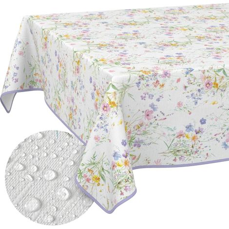 Nappe en Toile cirée Lavable, Facile d'entretien, imperméable, Effet Lotus, pour l'extérieur, Le Printemps, Table de Jardin, Motif Fleurs, 100 x 140 cm, avec Ourlet (bordée) (1/5)